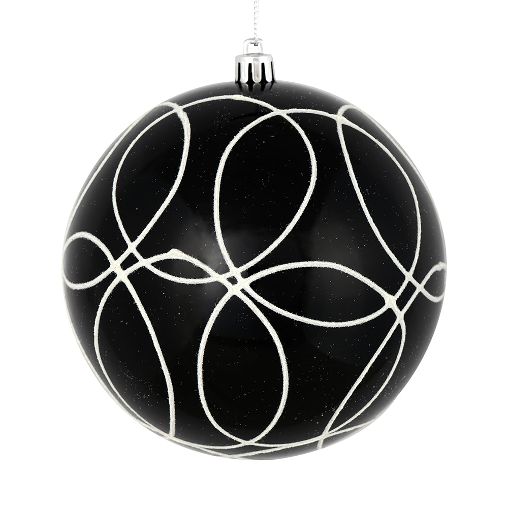 Vickerman 4.75" Black Candy Ornament with Circle Glitter Pattern 4 per Bag