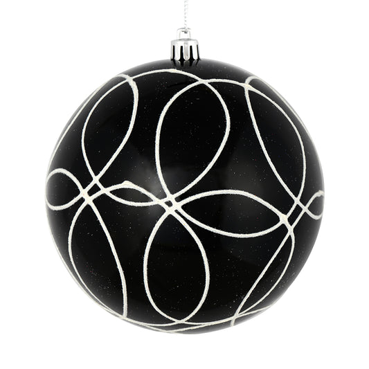Vickerman 4.75" Black Candy Ornament with Circle Glitter Pattern 4 per Bag