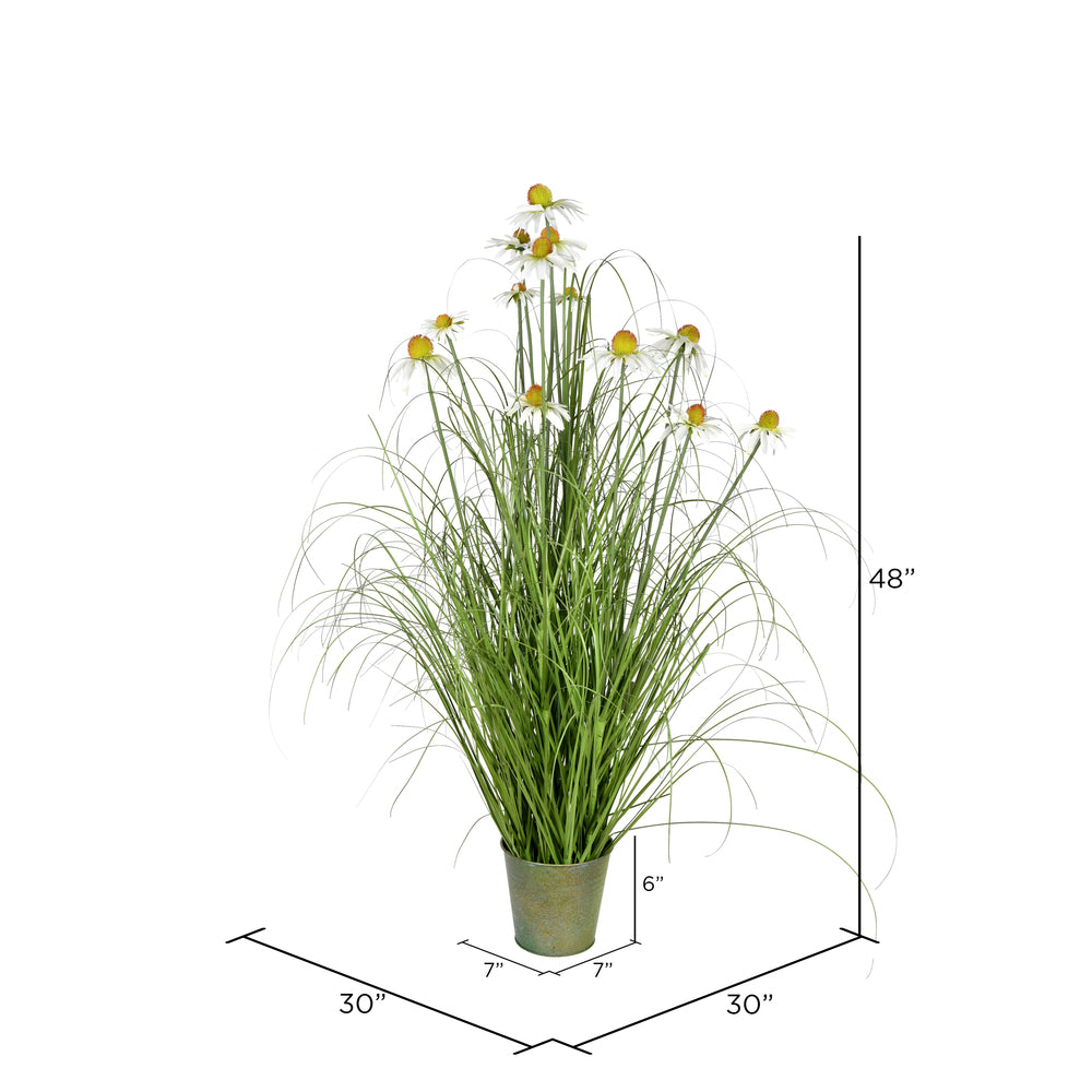 Vickerman 48" Artificial Potted Green Grass and Daisies.