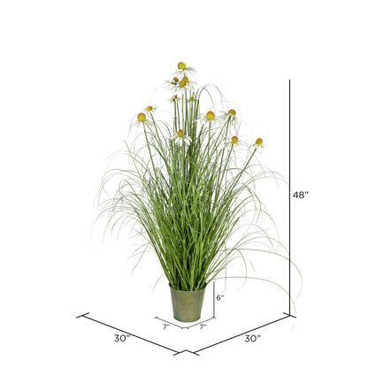 Vickerman 48" Artificial Potted Green Grass and Daisies.