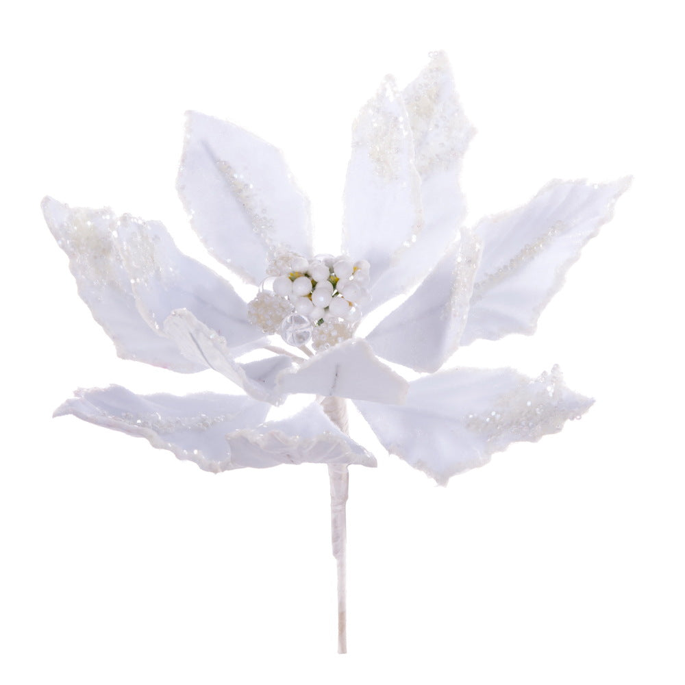 Vickerman 9" Artificial White Double Sided Velvet Poinsettia Christmas Pick 2 per bag