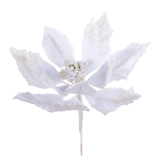 Vickerman 9" Artificial White Double Sided Velvet Poinsettia Christmas Pick 2 per bag