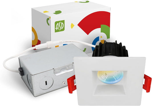 ASD Lighting LED Downlight Square 2inch 8W 120V Triac 2700/3000/3500/4000/5000K White ETL Energy Star