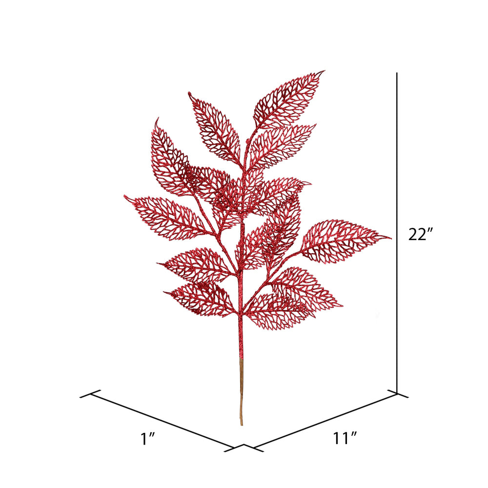 Vickerman 27" Burgundy Glitter Bay Leaf Lace Artificial Christmas Spray. Includes 12 sprays per pack.