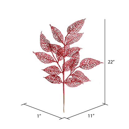 Vickerman 27" Burgundy Glitter Bay Leaf Lace Artificial Christmas Spray. Includes 12 sprays per pack.