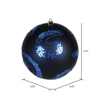 Vickerman 4.75" Midnight Blue Matte Sequin Swirl Ornament 4 per Bag