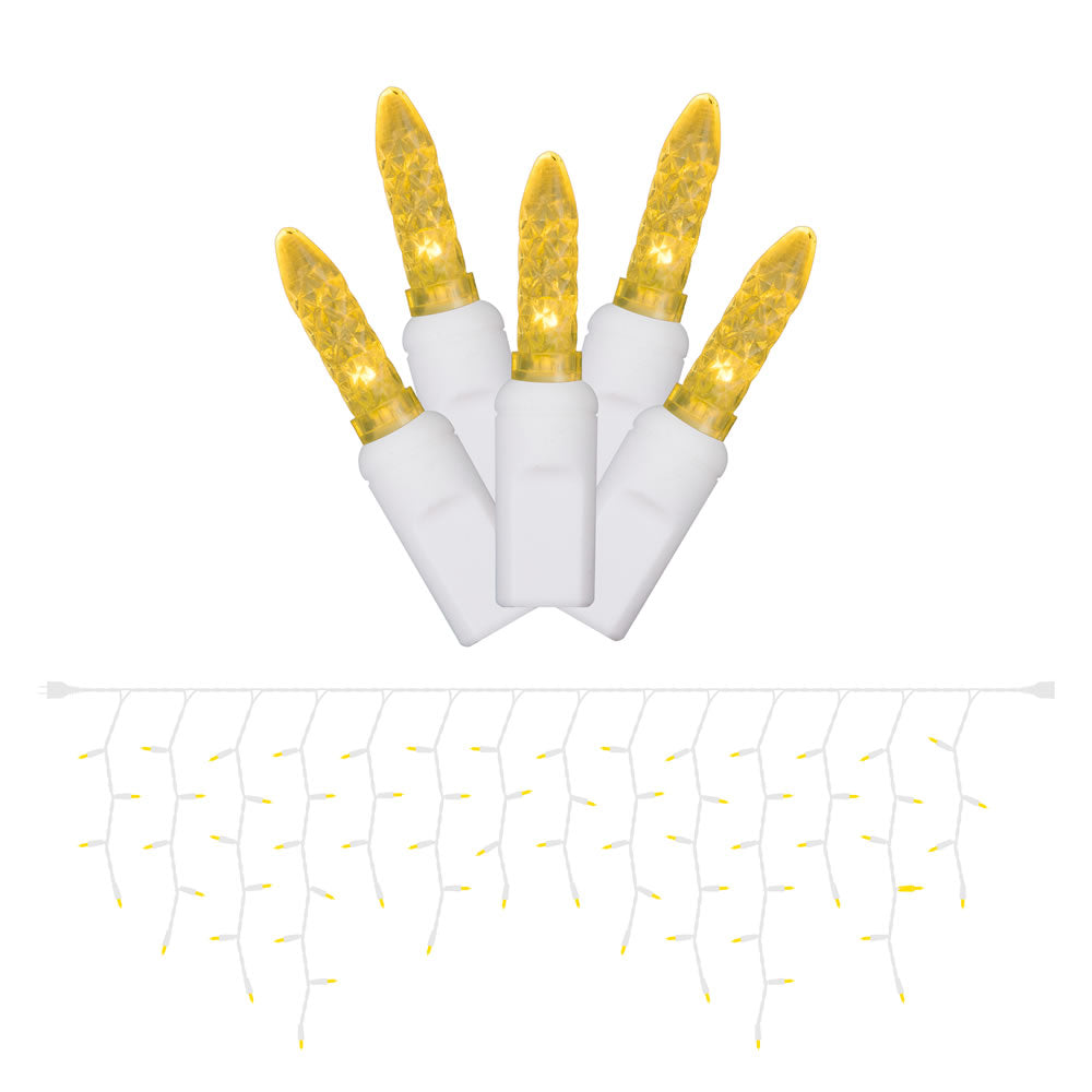 Vickerman 70 Yellow Twinkle M5 LED Icicle Light on White Wire 9' Christmas Single Mold Light Strand