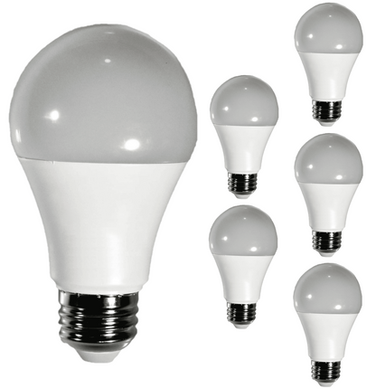 Damar A19 LED Light Bulb 9W 800 Lumen E26 Medium Base 5000K Bright White for Bedroom Living Room Lamp Home Light Bulb 120-277V CRI80 220° Beam Angle Dry/Damp Location White Finish Pack of 6