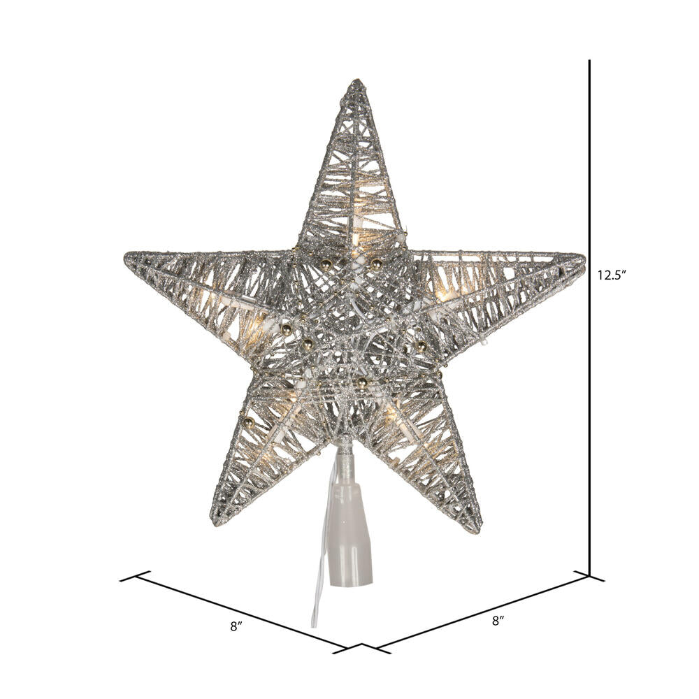 Vickerman 10 Light x 12.5" LED Silver 5 Point Star Tree Top Warm White LED Mini Lights.