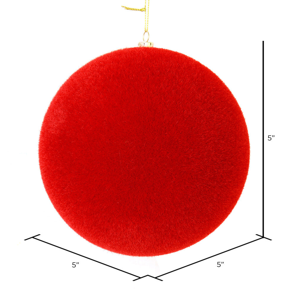 Vickerman 5" Red Flocked Ball Ornament 4 per bag
