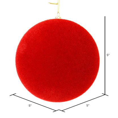 Vickerman 5" Red Flocked Ball Ornament 4 per bag