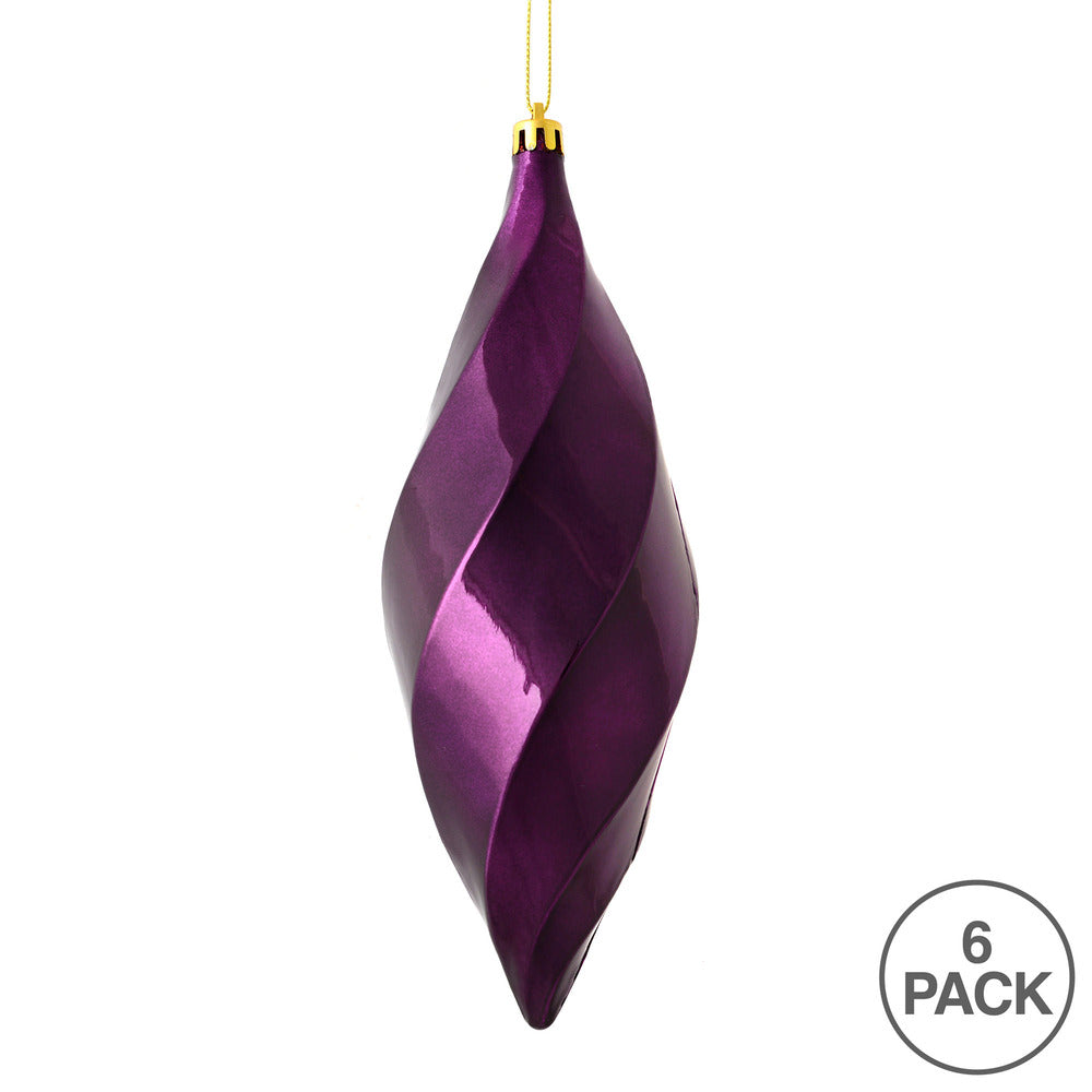 Vickerman 8" Lilac Shiny Swirl Finial Ornament Pack of 6