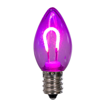 Vickerman C7 Transparent U-Shaped Filament Purple Bulb, E12 Base, .6 Watts, 25 Pcs Assorted/Bag.  Colors included are Blue, Red, Green, Purple and Amber.