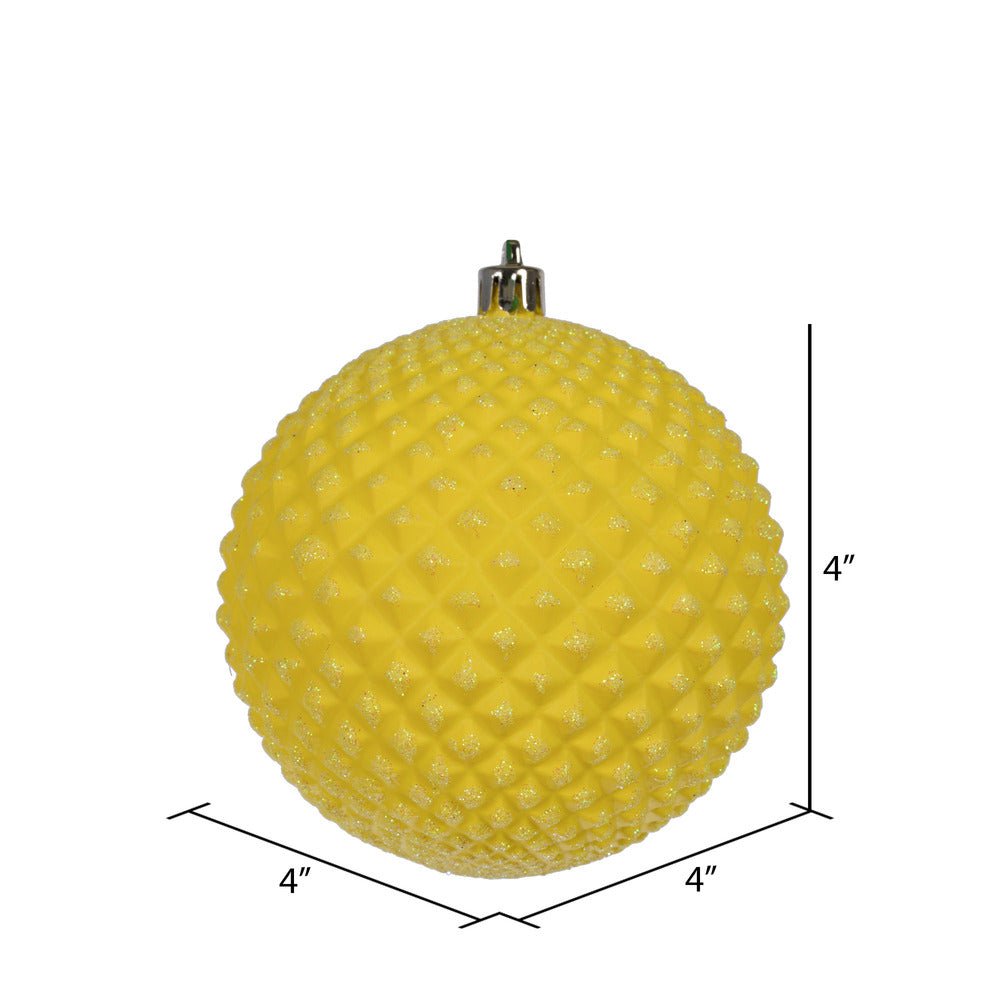 Vickerman 4" Yellow Durian Glitter Ball Ornament 6 per Bag