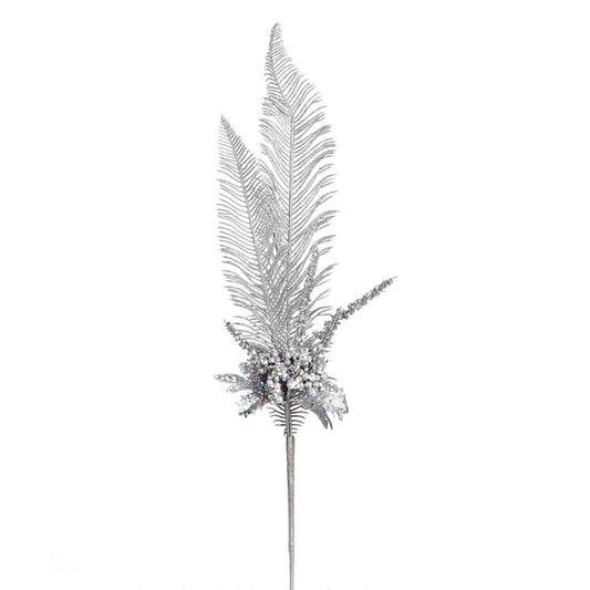 Vickerman 30" Silver Glitter Fern Berry Artificial Christmas Spray