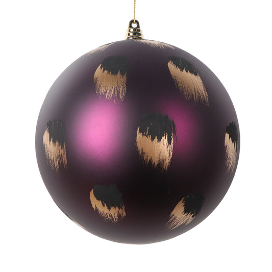 Vickerman 6" Matte Plum Ball Ornament with Gold and Black Brush Strokes 2 per bag.