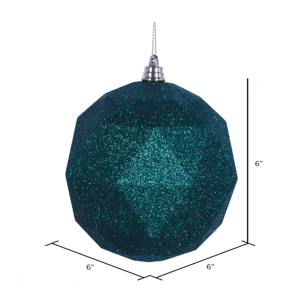 Vickerman 6" Emerald Glitter Geometric Ball Ornament 4 per bag