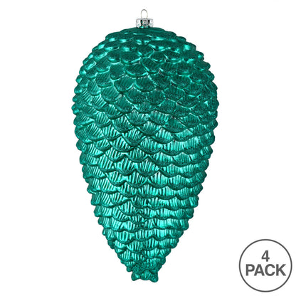 Vickerman 7" Teal Matte Glitter Pinecone Christmas Ornament 4 per set