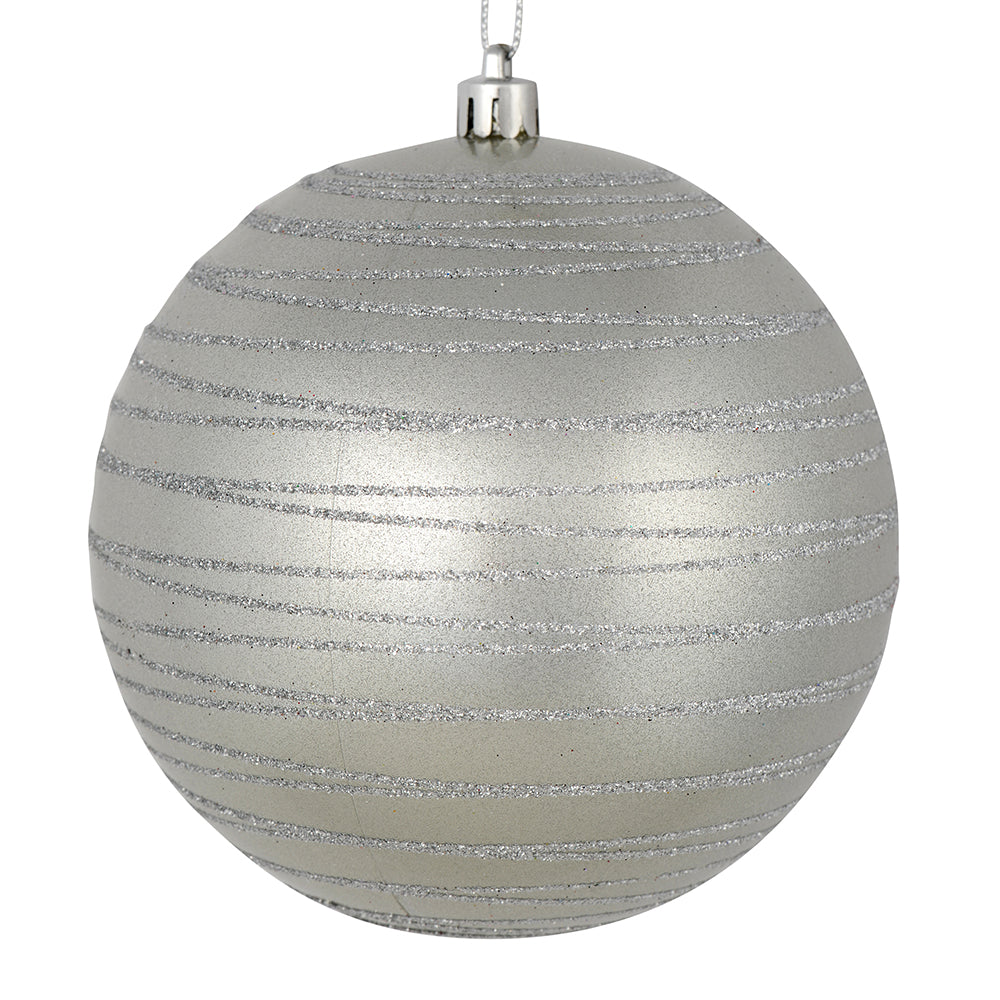 Vickerman 6" Silver Candy Finish Ball Ornament with Glitter Lines 3 per Bag