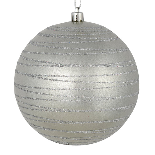 Vickerman 6" Silver Candy Finish Ball Ornament with Glitter Lines 3 per Bag