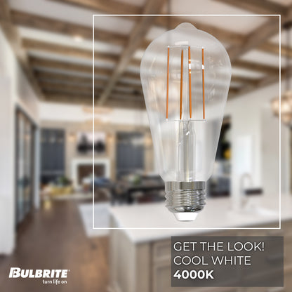 Bulbrite 8.5W LED LIGHT BULB ST18 4000K FILAMENT, E26 MEDIUM SCREW BASE, DIMMABLE, JA8 4PK