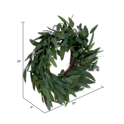 Vickerman 20" Artificial Green Seeded Willow Eucalyptus Wreath