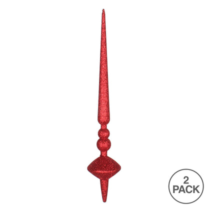 Vickerman 18" Red Glitter Cupola Finial Ornament Pack of 2