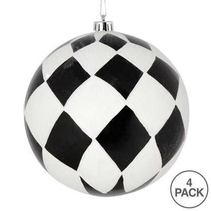 Vickerman 4.75" Black Ball with White Diamond Glitter Christmas Ornament 4 per Bag