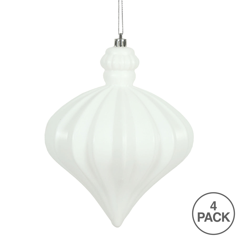 Vickerman 6" White Matte Onion Drop Christmas Ornament 4 per Bag