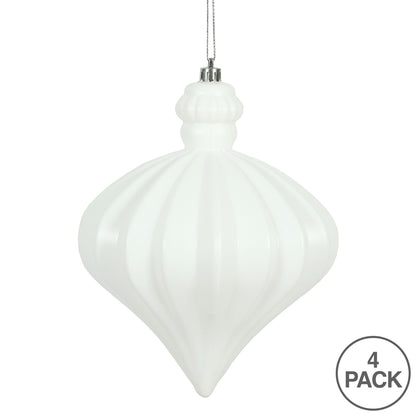 Vickerman 6" White Matte Onion Drop Christmas Ornament 4 per Bag