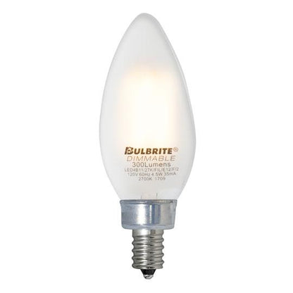 Bulbrite 4 Watt Dimmable Milky Finish B11 Candelabra (E12) LED Light Bulb - 300 LUMENS, 2700K