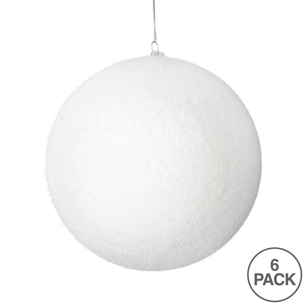 Vickerman 4" White Flocked Ball Ornament 6 per bag