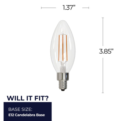 Bulbrite 862079 LED Filament Pack of (4) 6.5 Watt Dimmable B11 Light Bulb with Clear Glass Finish and Candelabra (E12) Base - 5000K (Soft Daylight Light), 750 Lumens