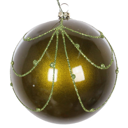 Vickerman 4" Olive Candy Finish Curtain Ornament with Glitter Accents 4 per Bag