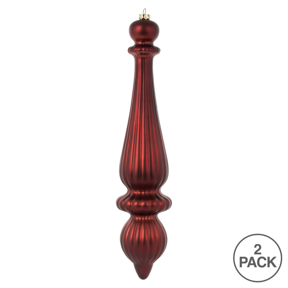 Vickerman 14" Burgundy Matte Finial Drop Christmas Ornament UV Treated with Wired Cap 2 per bag