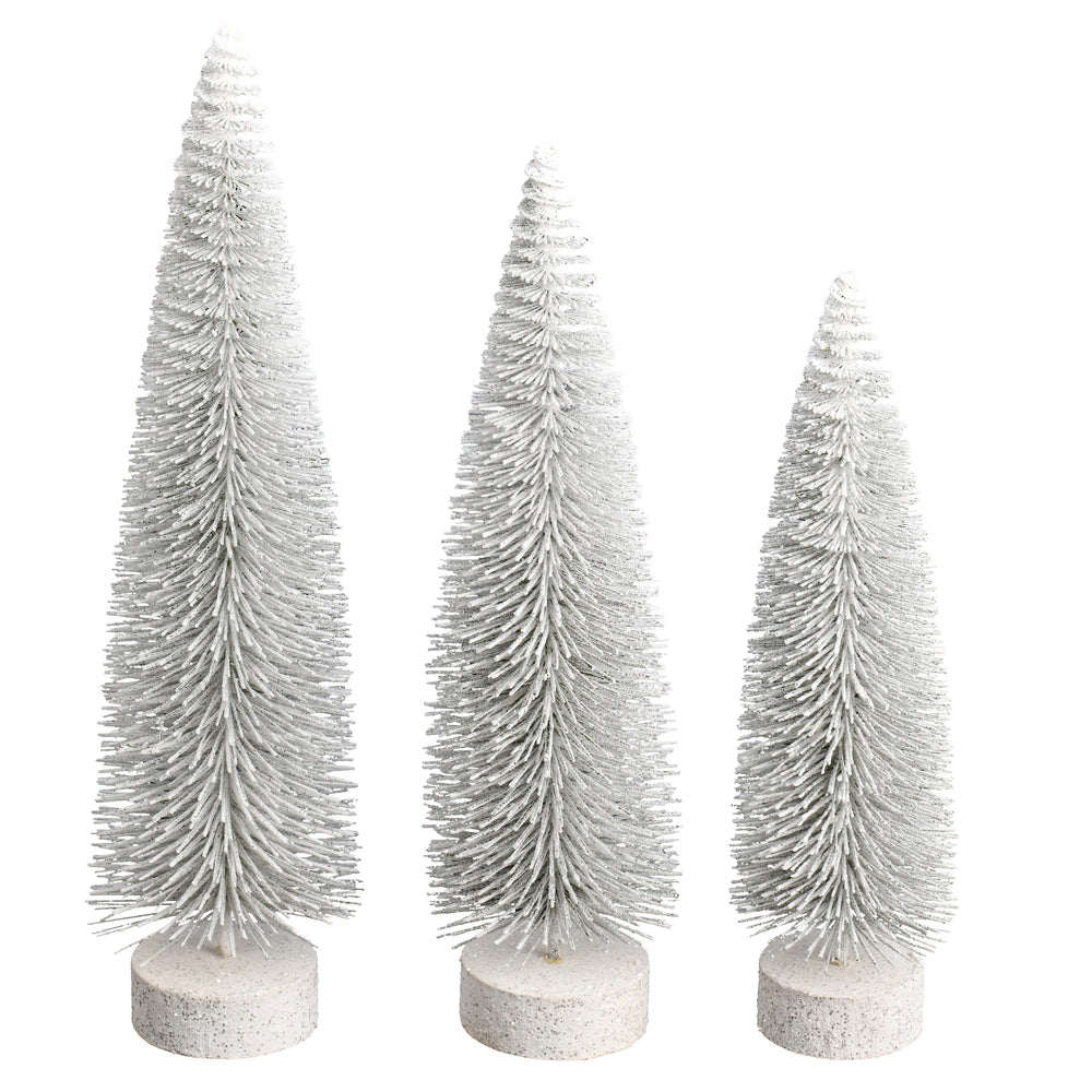 Vickerman 12"-14"-16" White Oval Pine Artificial Christmas Tree Set of 3