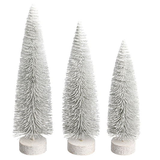 Vickerman 12"-14"-16" White Oval Pine Artificial Christmas Tree Set of 3