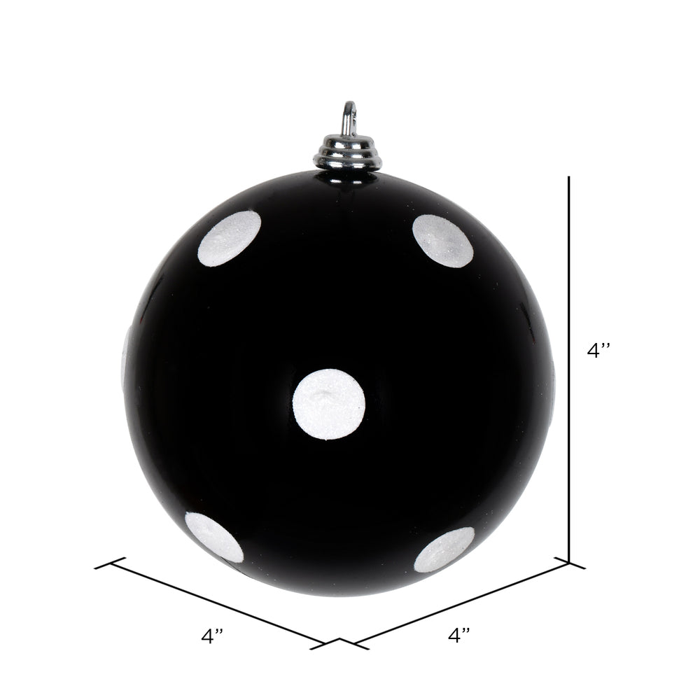 Vickerman 4" Black Candy Finish Ball Ornament with White Glitter Dots 6 per Bag