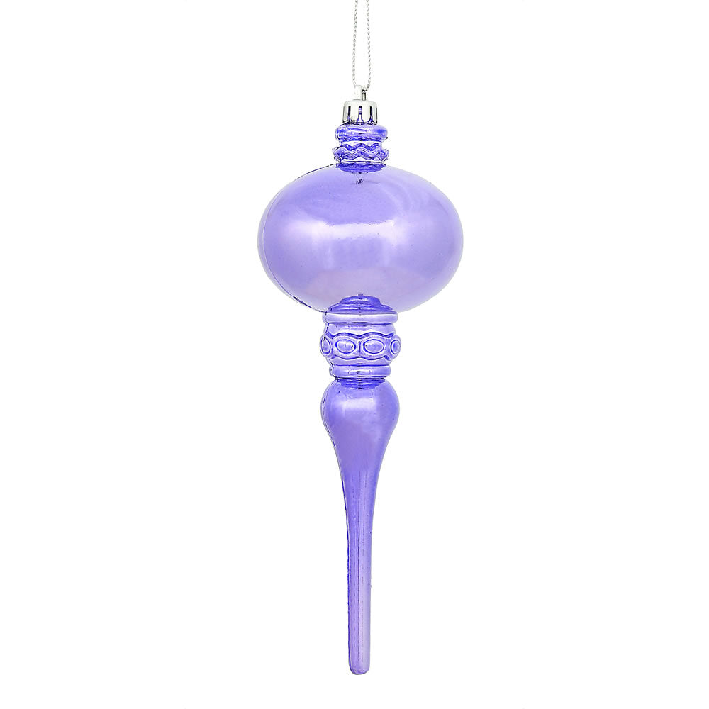 8" x 2.75" Lavender Shiny Finial Ornament with drilled and wired caps. Comes 3 per Bag.