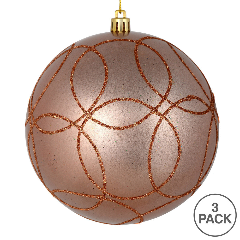 Vickerman 6" Rose Gold Candy Ornament with Circle Glitter Pattern 3 per Bag