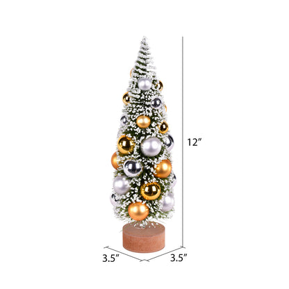 Vickerman 12" Vintage Tabletop Frosted Green Artificial Christmas Tree  Silver and Gold Ornament