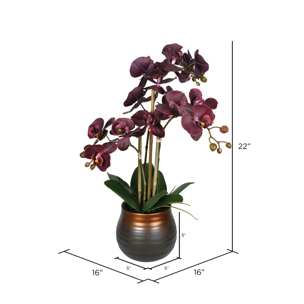 Vickerman 22" Artificial Potted Real Touch Purple Phalaenopsis Spray.
