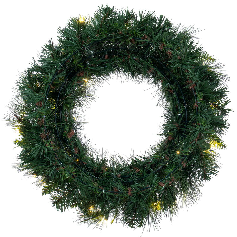 Vickerman 24" Brighton Pine Artificial Wreath with 50 Dura-Lit® Warm White LED Mini Lights and 150 PE/PVC Tips.