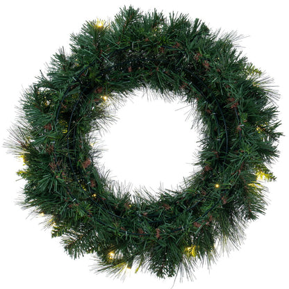 Vickerman 24" Brighton Pine Artificial Wreath with 50 Dura-Lit® Warm White LED Mini Lights and 150 PE/PVC Tips.