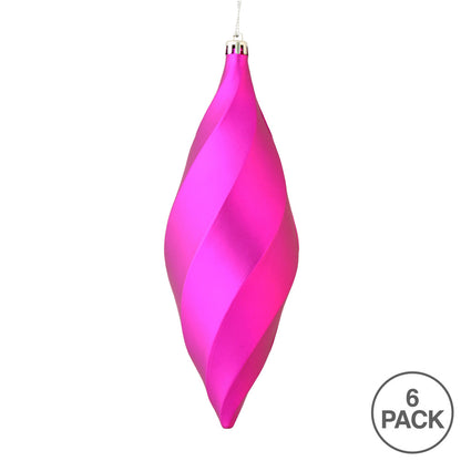 Vickerman 8" Fuchsia Matte Swirl Finial Ornament Pack of 6
