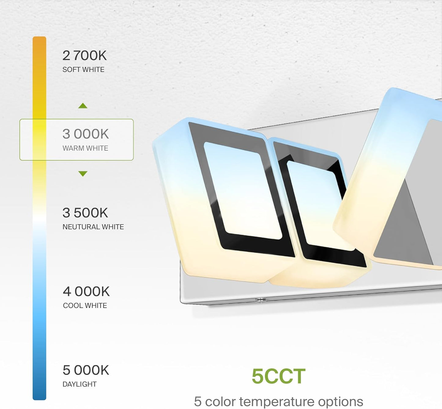 ASD Lighting LED Vanity 5-light 28W 120V with rotatable heads CCT Selectable 2700/3000/4000/5000/6000K Dimmable Chrome ETL