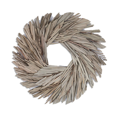 Vickerman Natural Botanicals 17" Natural Canna Leaf Wreath.  This wreath measures 17 inches in diameter. It features natural canna leaves on a coco fiber base. This is a dried and preserved natural product.