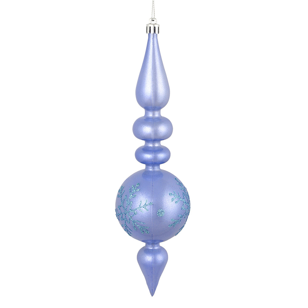 Vickerman 10 by 2.4" Periwinkle Candy Glitter Snowflake Finial 4/Bag. Add some sparkle and shine to your holiday decorating projects with this 10 inch finial ornament. Made with shatterproof plastic. Ornament has a drilled cap secured with green floral wi