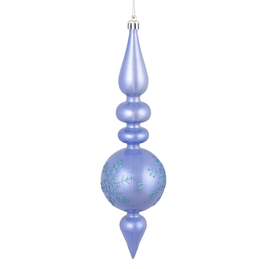 Vickerman 10 by 2.4" Periwinkle Candy Glitter Snowflake Finial 4/Bag. Add some sparkle and shine to your holiday decorating projects with this 10 inch finial ornament. Made with shatterproof plastic. Ornament has a drilled cap secured with green floral wi