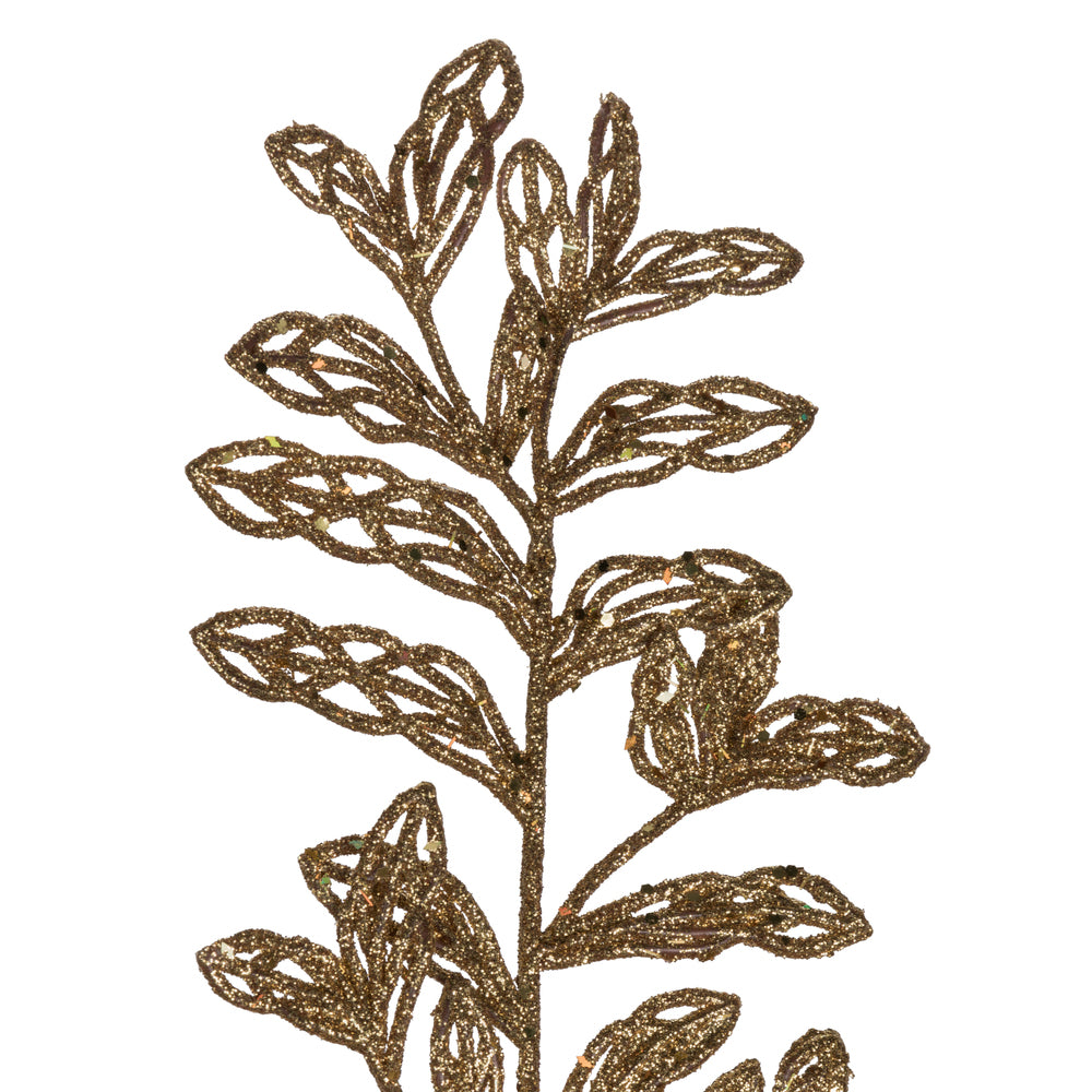 Vickerman 22" Gold Bipinnate Glitter Leaf Artificial Christmas Spray. Includes 12 sprays per pack.